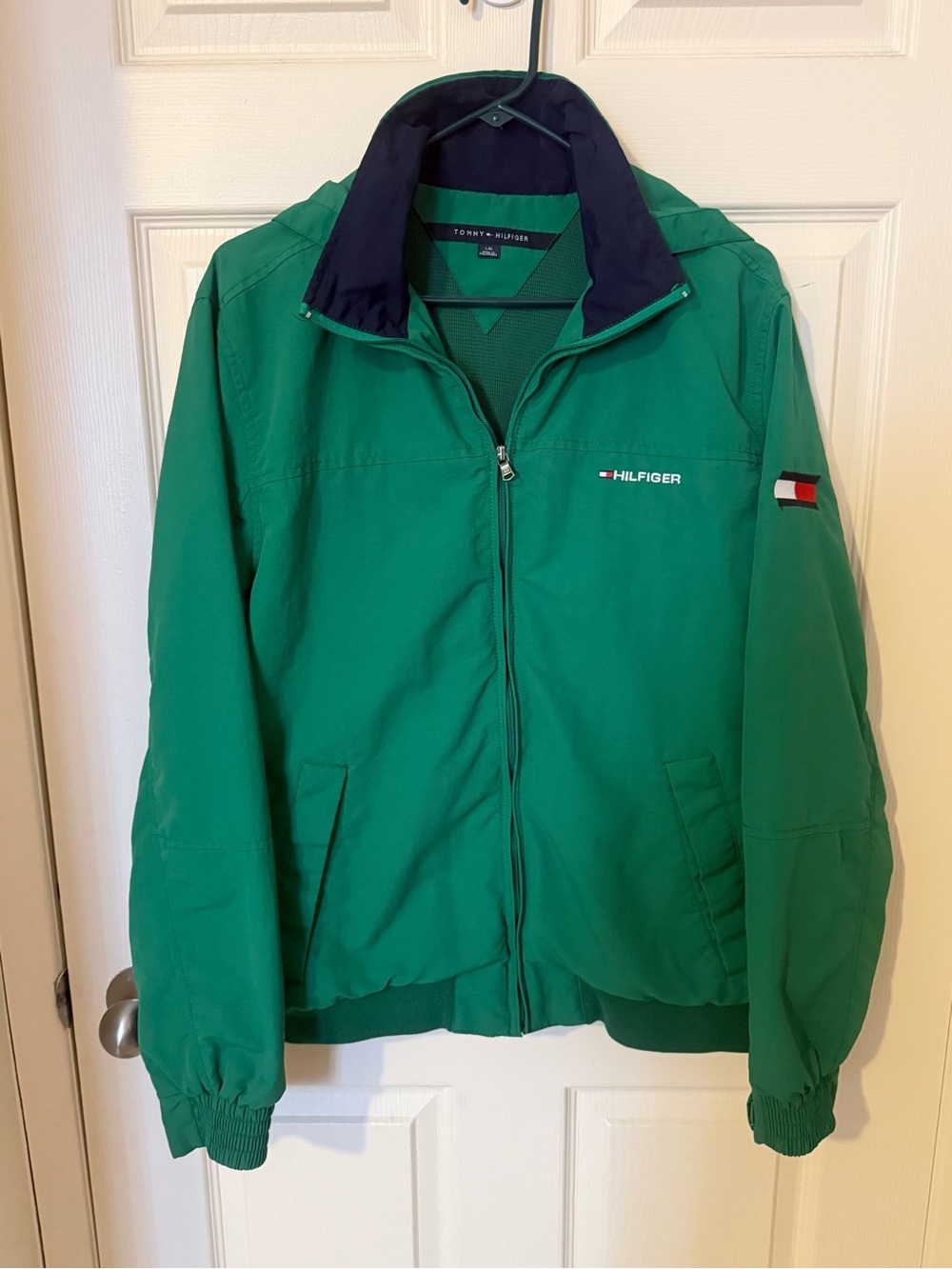 Tommy Hilfiger Green Windbreaker with Navy Collar